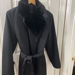 Dana Buchman Black Women's Coat with Detachable Fur Collar